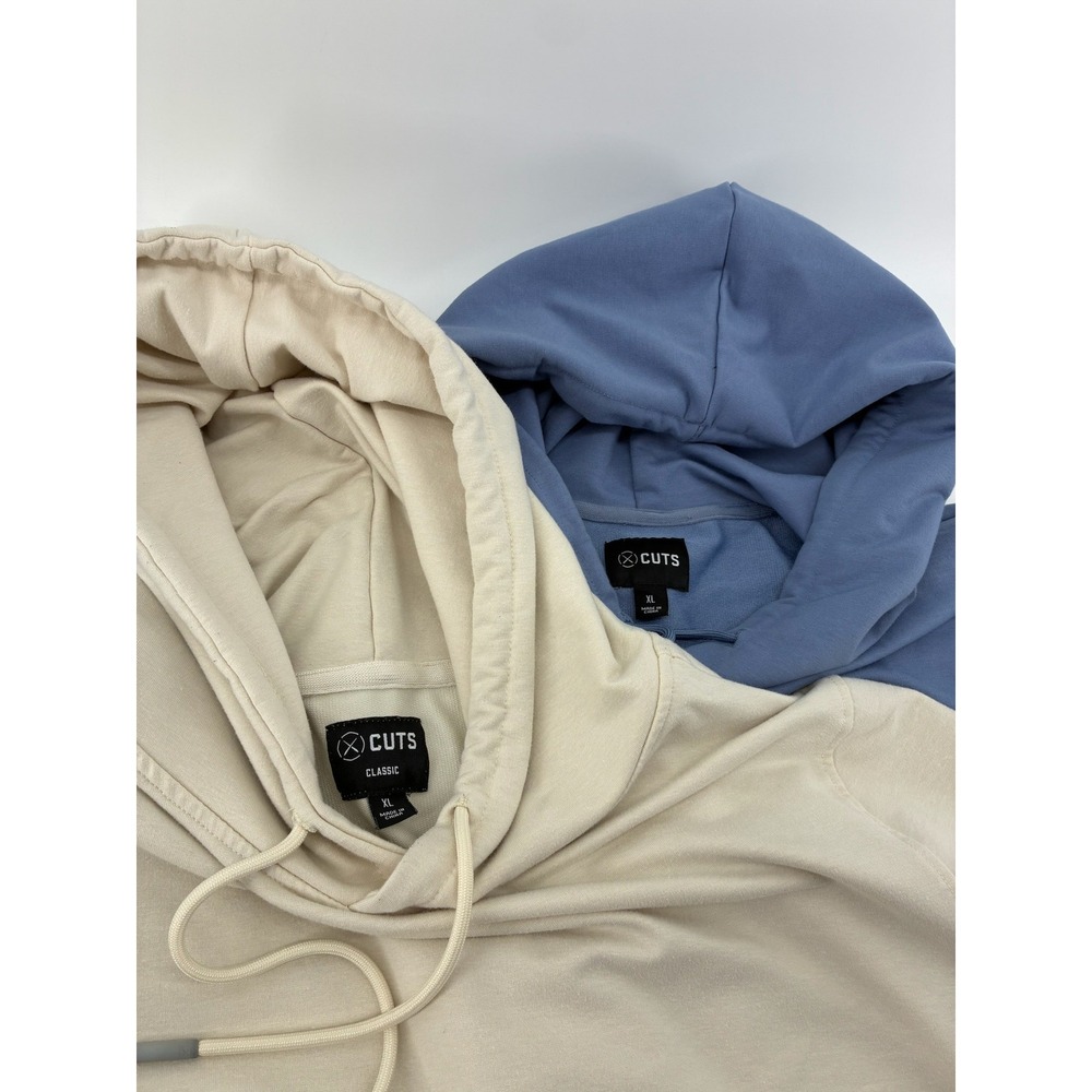Lot of 2 Cuts Clothing Classic Hoodies Mens XL Blue Cream Pullover Sweatshirts